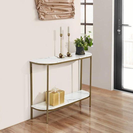 Set of 30, Adria Console Table 100cm - White Marble with Metal Leg