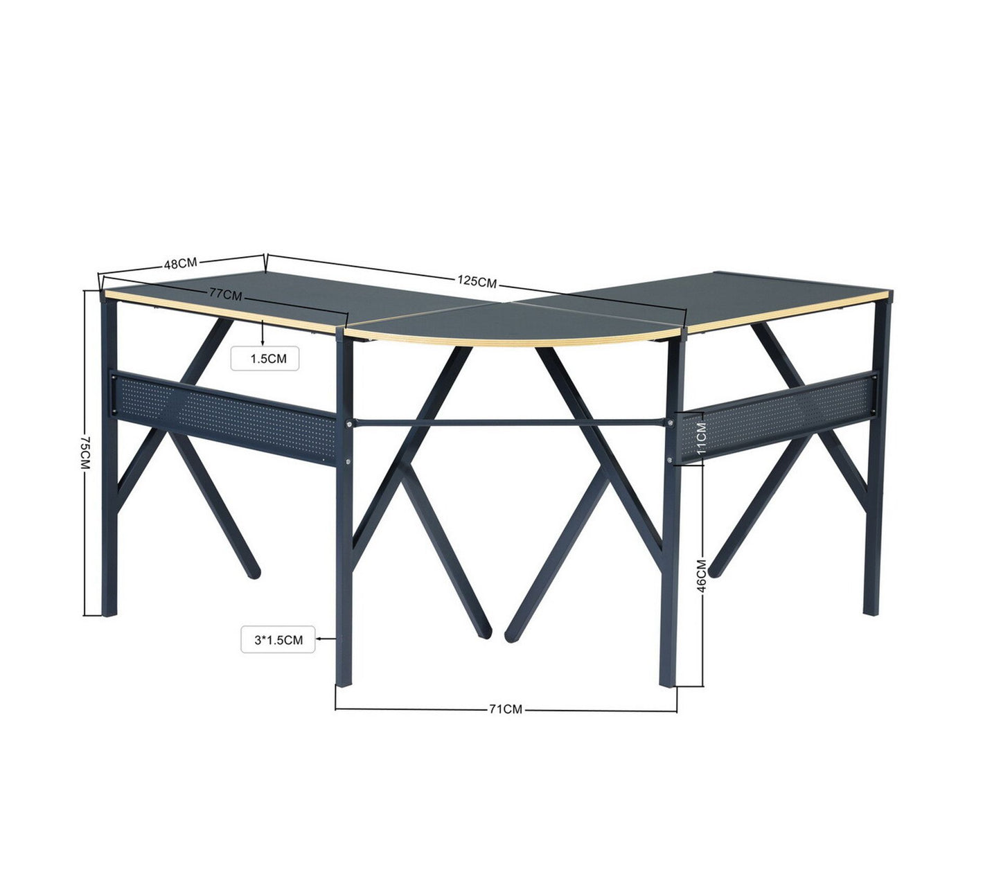 Set of 21, L-Shaped Desk 125cm - Grey Mdf with Metal Leg