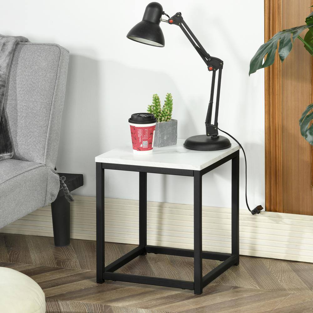 Set of 47, Facto 13.8 in. White Marble MDF End Table