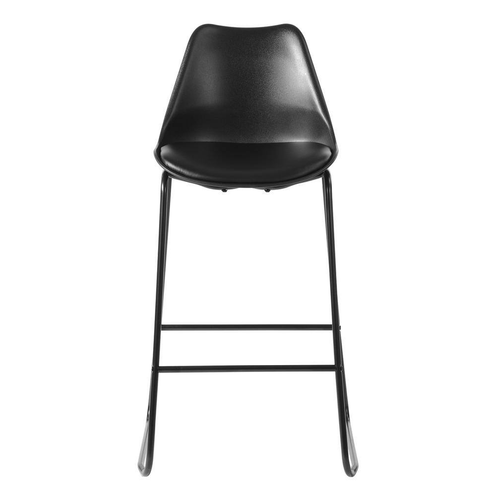 Russ 28 in. Black Low Back Metal Frame Bar Stool with Faux Leather Cushion Seat - Set of 2