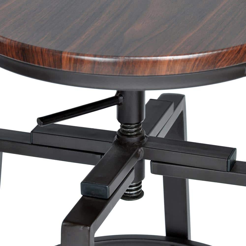 Set of 70, AMAT 24-29 in. Adjustable Height Brown Wood Backless Metal Frame Industial Counter and Bar Stool