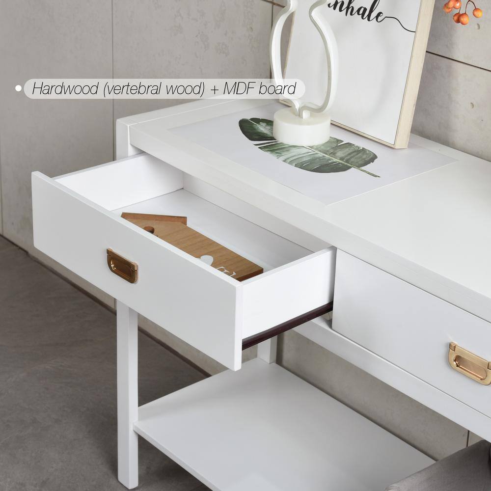 Set of 8, Bianca 44.3 in. White Standard Rectangle Wood Console Table with 2-Drawers