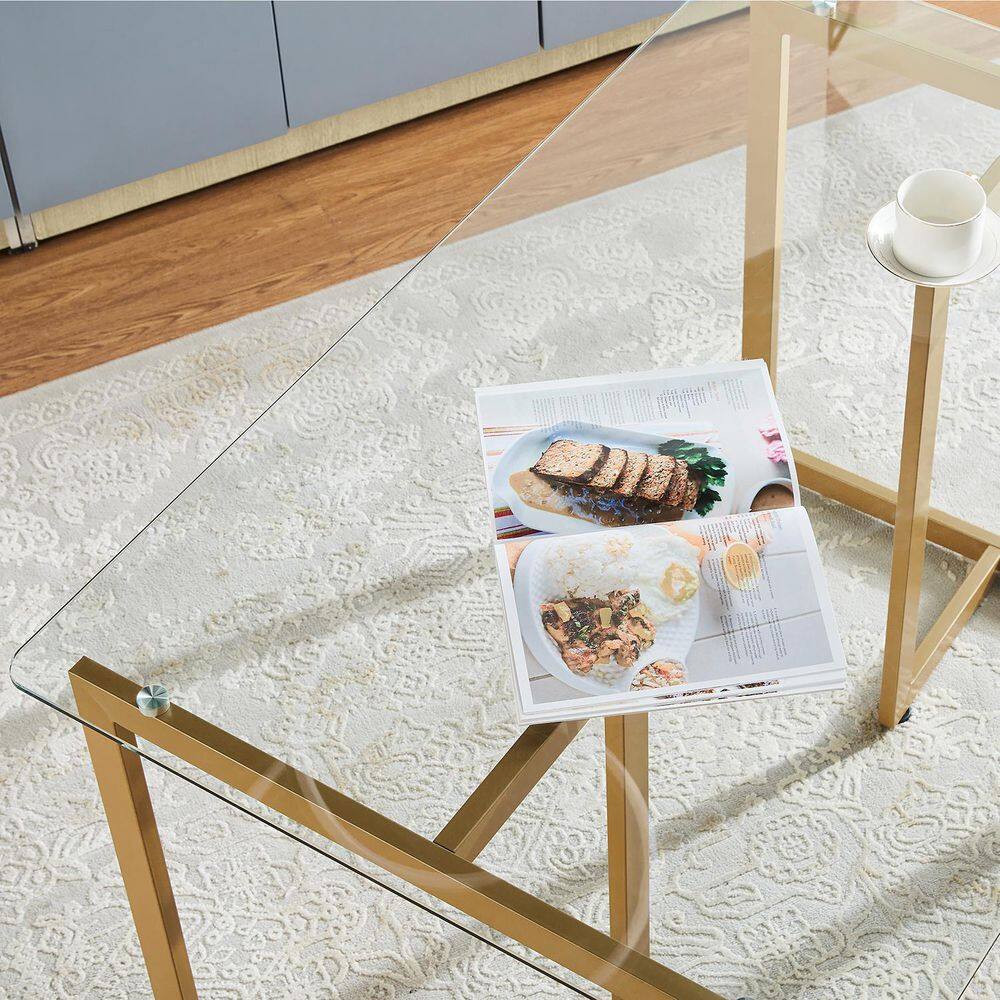 SLIP 47 in. Tempered Glass Top Slip Gold Base Elegant Dining Table