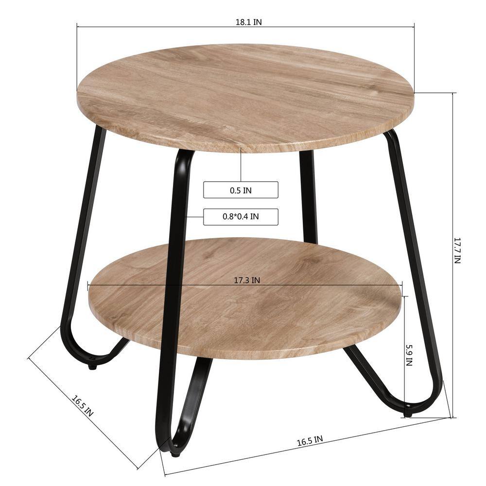 Set of 88, Konya 18 in. Round Oak Color Top Black Frame 2-Tier End Table