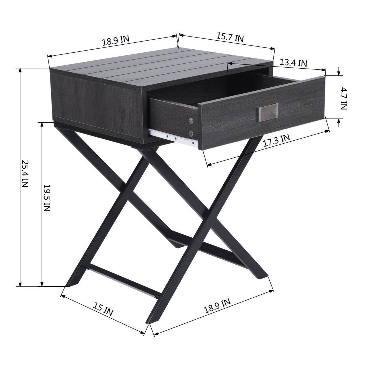 Set of 22, Pizarro 18.9 in. Black Rectangular MDF End Table with Drawer