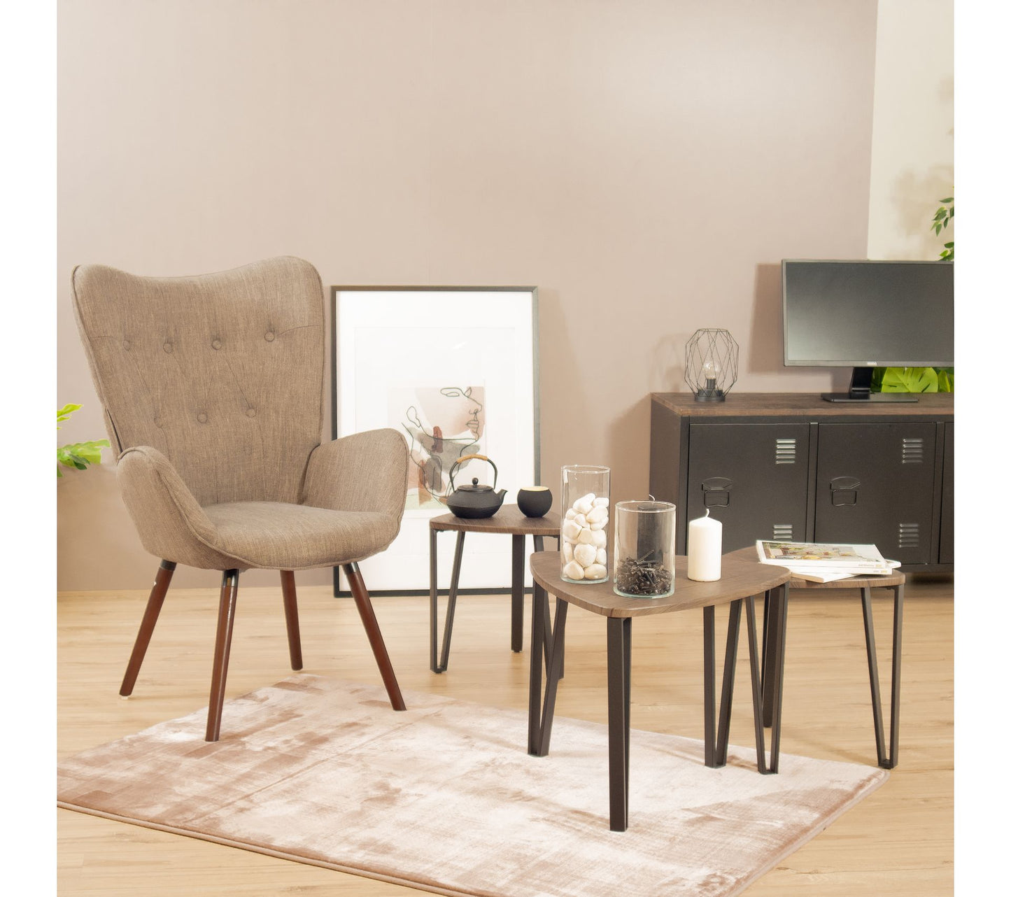SeKauwhata 3Pcs Nesting Tables - Brown Mdf with Black Metal Leg