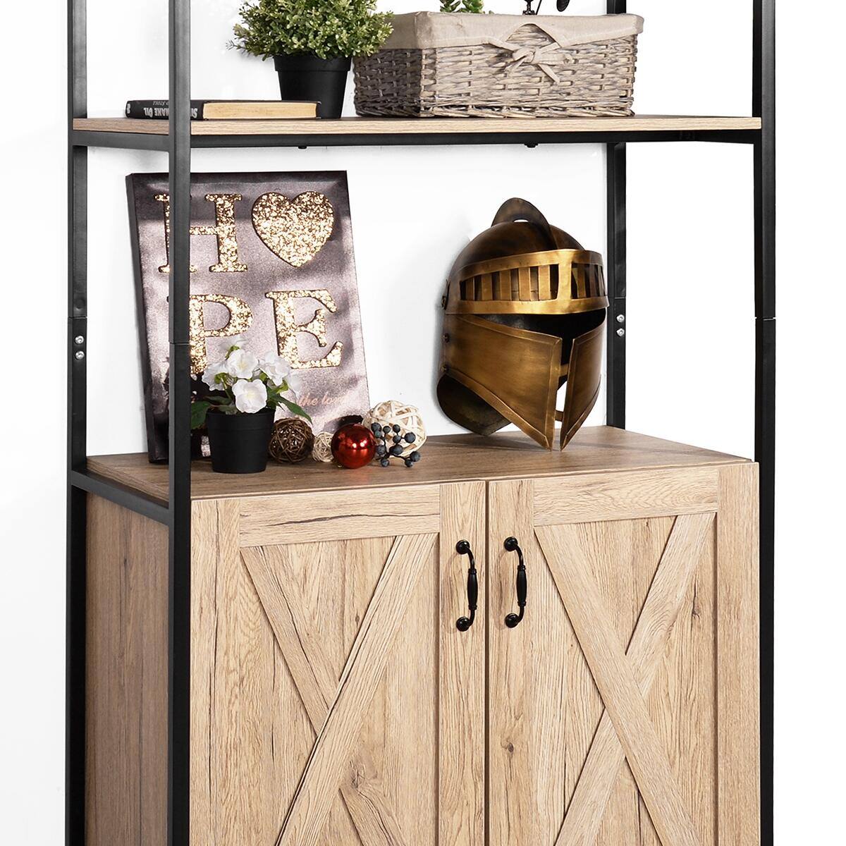Set of 8, Bebou 70.9 in. Brown MDF Wood 3-Shelves Bookcase Cabinet