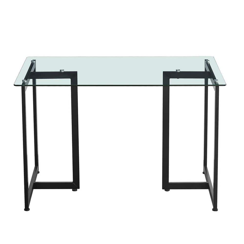 SLIP 47 in. Tempered Glass Top Slip Black Base Elegant Dining Table