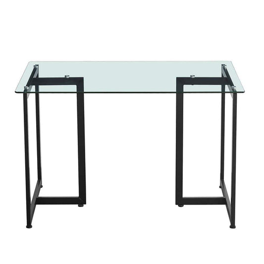 SLIP 47 in. Tempered Glass Top Slip Black Base Elegant Dining Table