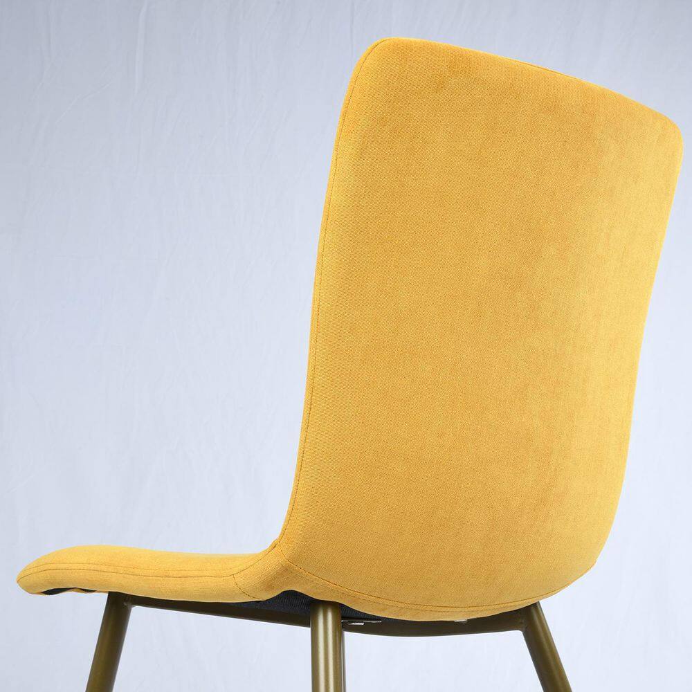 Set of 4, SCARGILL Dining Chair - Fabric Yellow with Golden Metal Leg