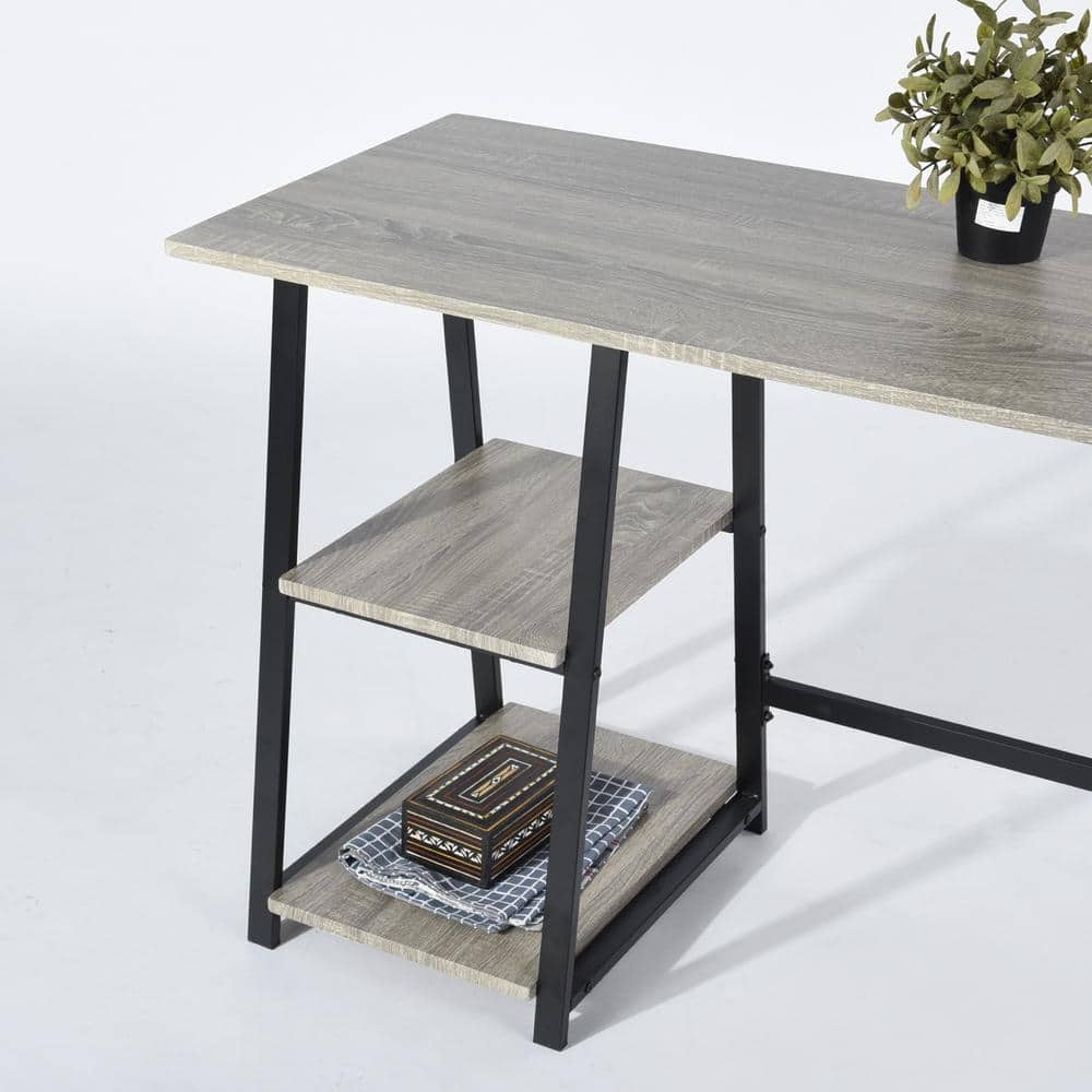 MCGHEE Computer Desk Grey with 2-Shelves 120cm