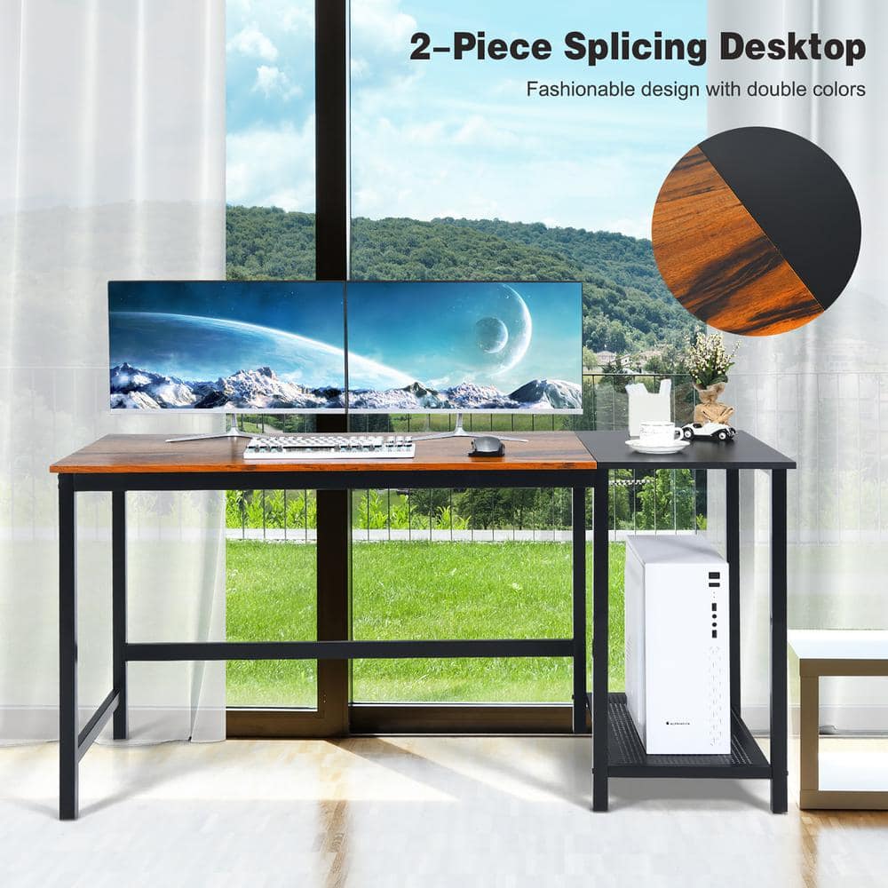 Set of 27, AIGNEIS 59 in. Rectangular Brown Wood Home Office Computer Desk Study Laptop Table Detachable Shelf