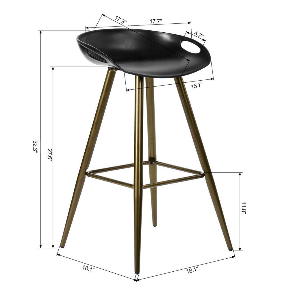 Fiyan 32.3 in. Bronze Metal Frame Low Back Retro Style Bar Stool with Black PP Seat - Set of 2