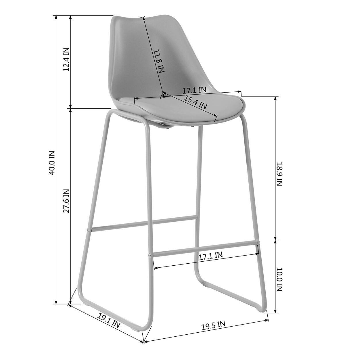 Set of 20, Russ 29 in. Gray Low Back Metal Frame Bar Stool with Faux Leather Cushion Seat