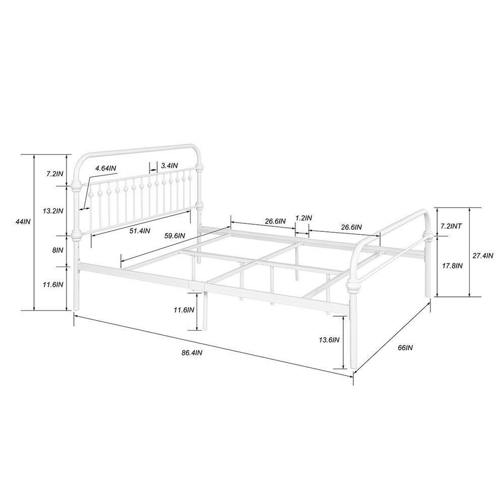 Set of 7, Gobert White Metal Standard Queen Platform Bed Foundation with Headboard