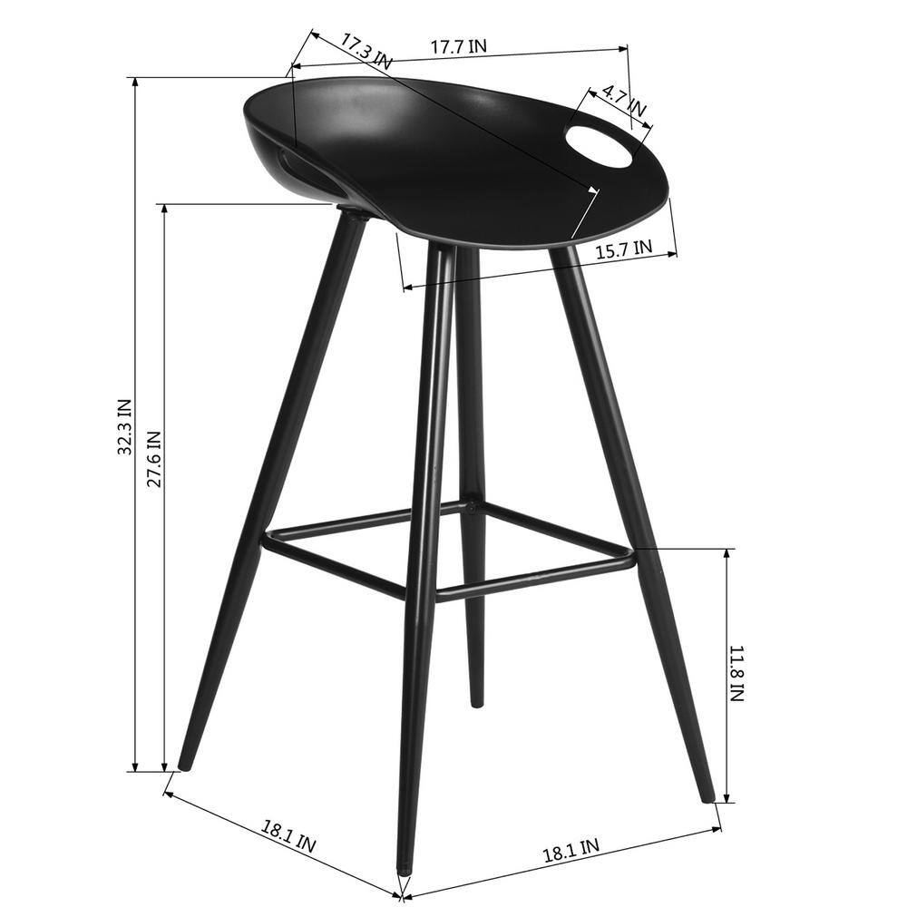 Set of 50, Fiyan 32.3 in. Black Metal Frame Low Back Retro Style Bar Stool with Black PP Seat