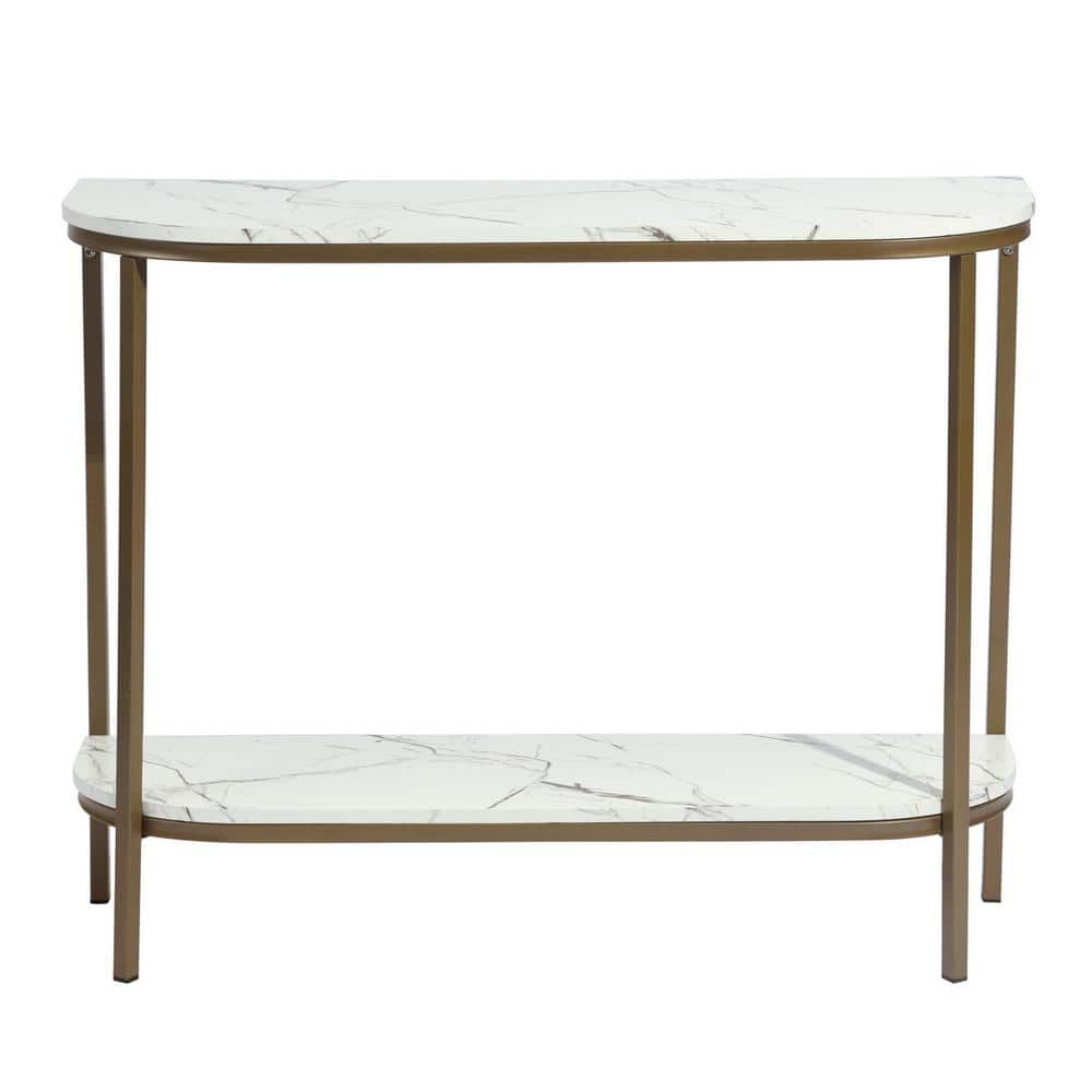 Set of 30, Adria Console Table 100cm - White Marble with Metal Leg