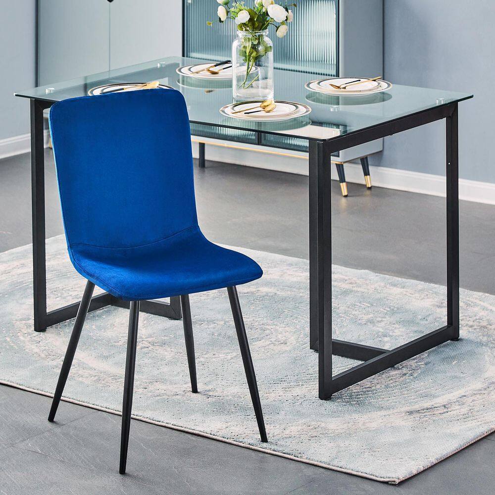 Set of 4, SCARGILL Dining Chair - Velvet Blue with Black Metal Leg