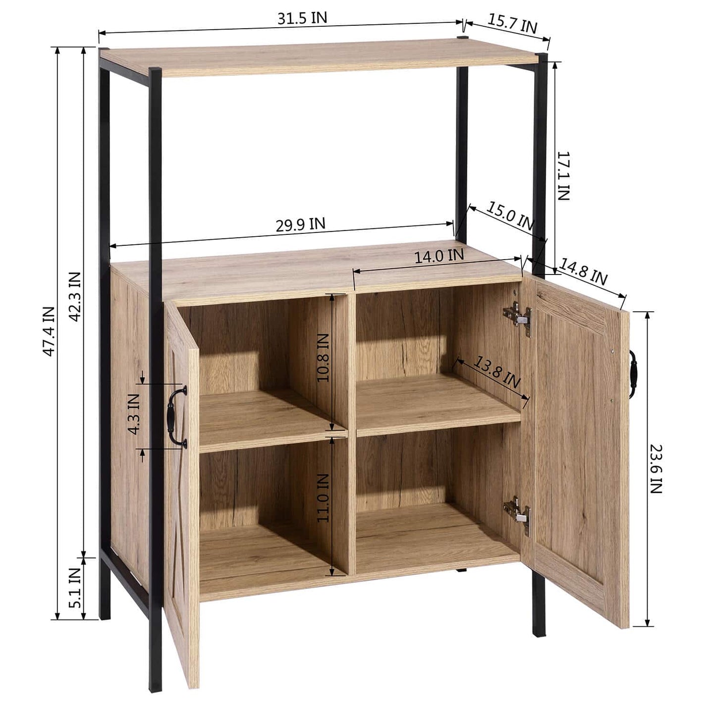 Set of 13, Bebou 47.4 in. Brown Wood 1-Shelf Side Board