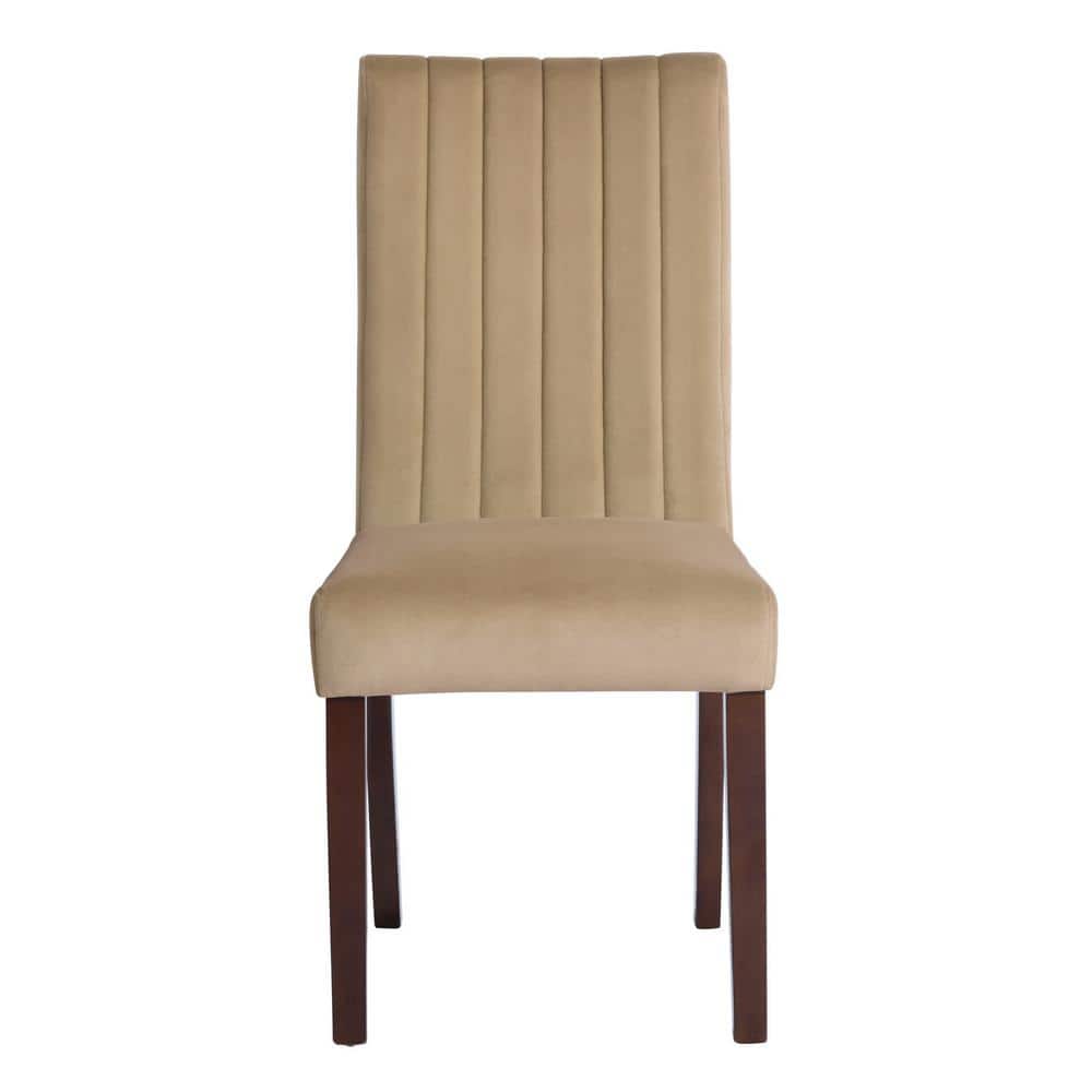 Fawn Taupe Velvet Upholstered Dining Chairs - set of 2