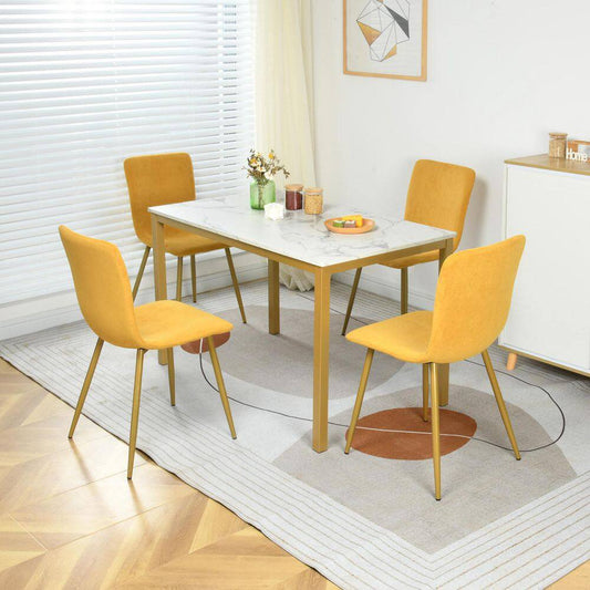 Set of 32, SCARGILL Dining Chair - Fabric Yellow with Golden Metal Leg
