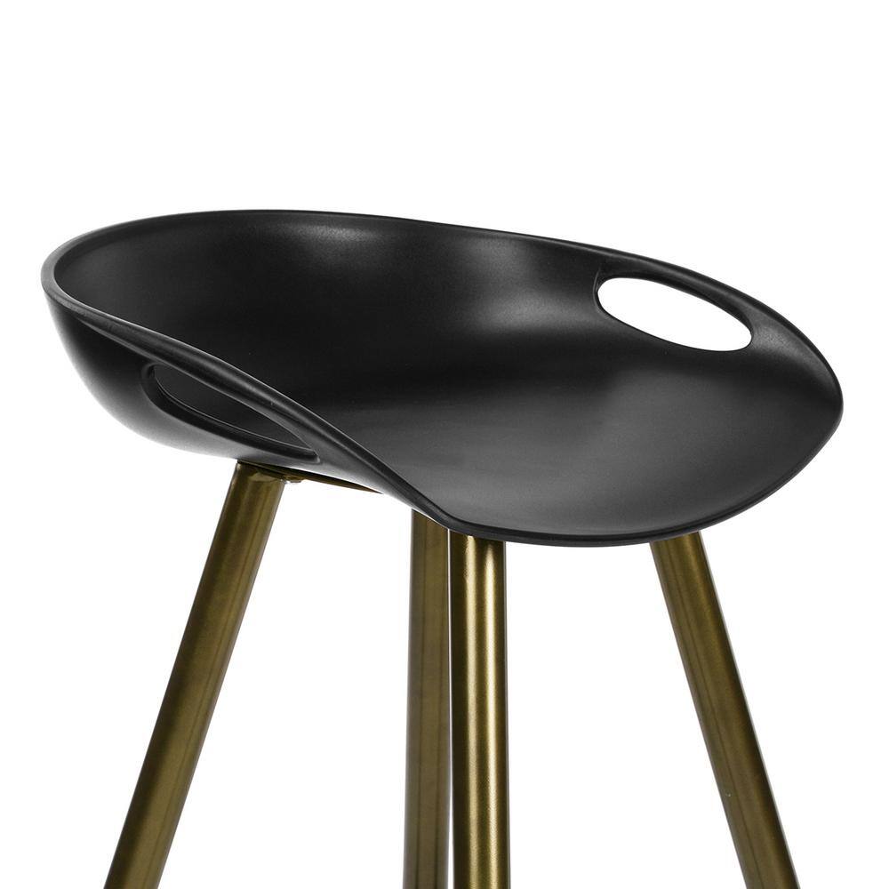 Fiyan 32.3 in. Bronze Metal Frame Low Back Retro Style Bar Stool with Black PP Seat - Set of 2