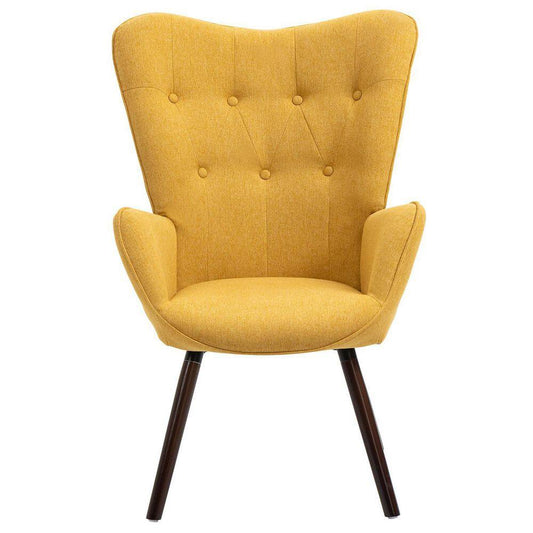 Kas Yellow Fabric Upholstered Tufted Armrest Wingback Arm Chair