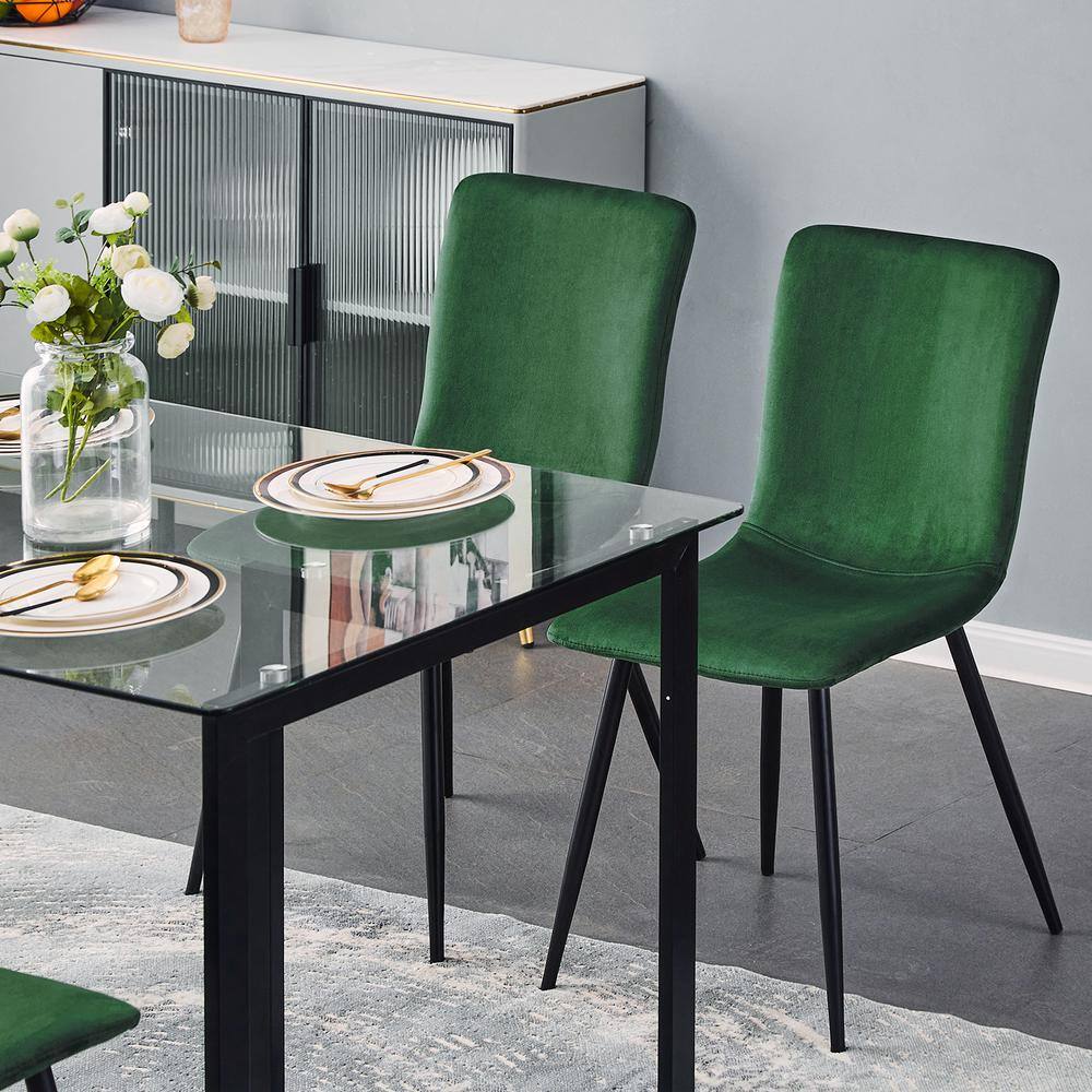 Set of 32, SCARGILL Dining Chair - Velvet Green with Black Metal Leg