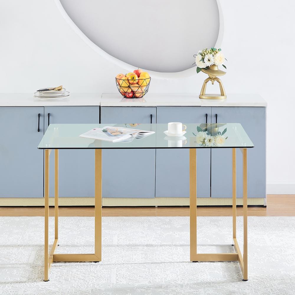 Set of 12, SLIP 47 in. Tempered Glass Top Slip Gold Base Elegant Dining Table
