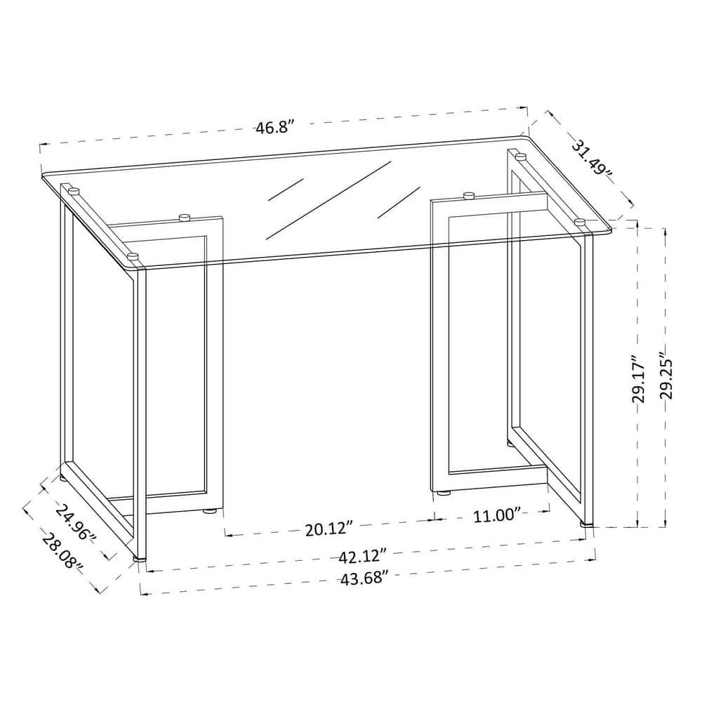 SLIP 47 in. Tempered Glass Top Slip Black Base Elegant Dining Table