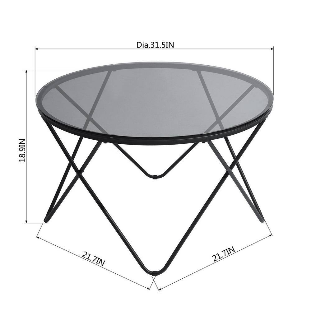 Set of 17, Canales 31.5 in. Black Round Glass Coffee Table