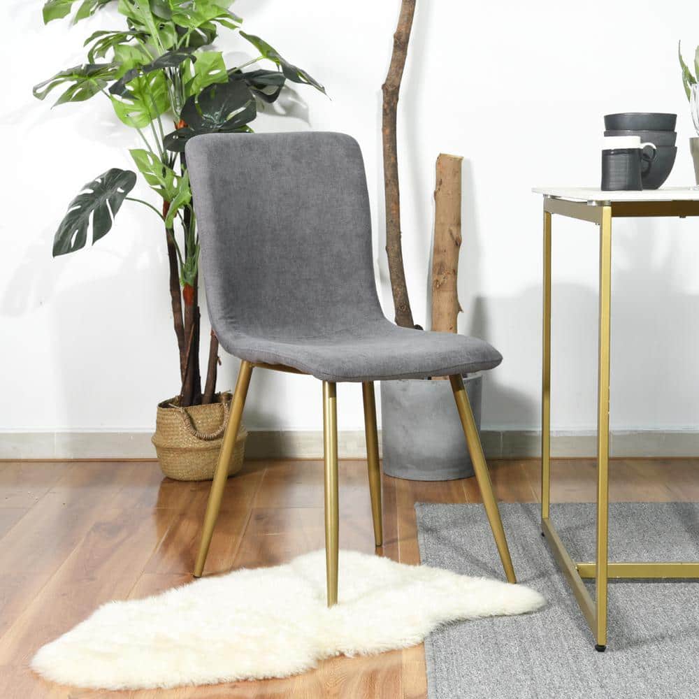 Set of 4, SCARGILL Dining Chair - Fabric Dark Grey with Golden Metal Leg