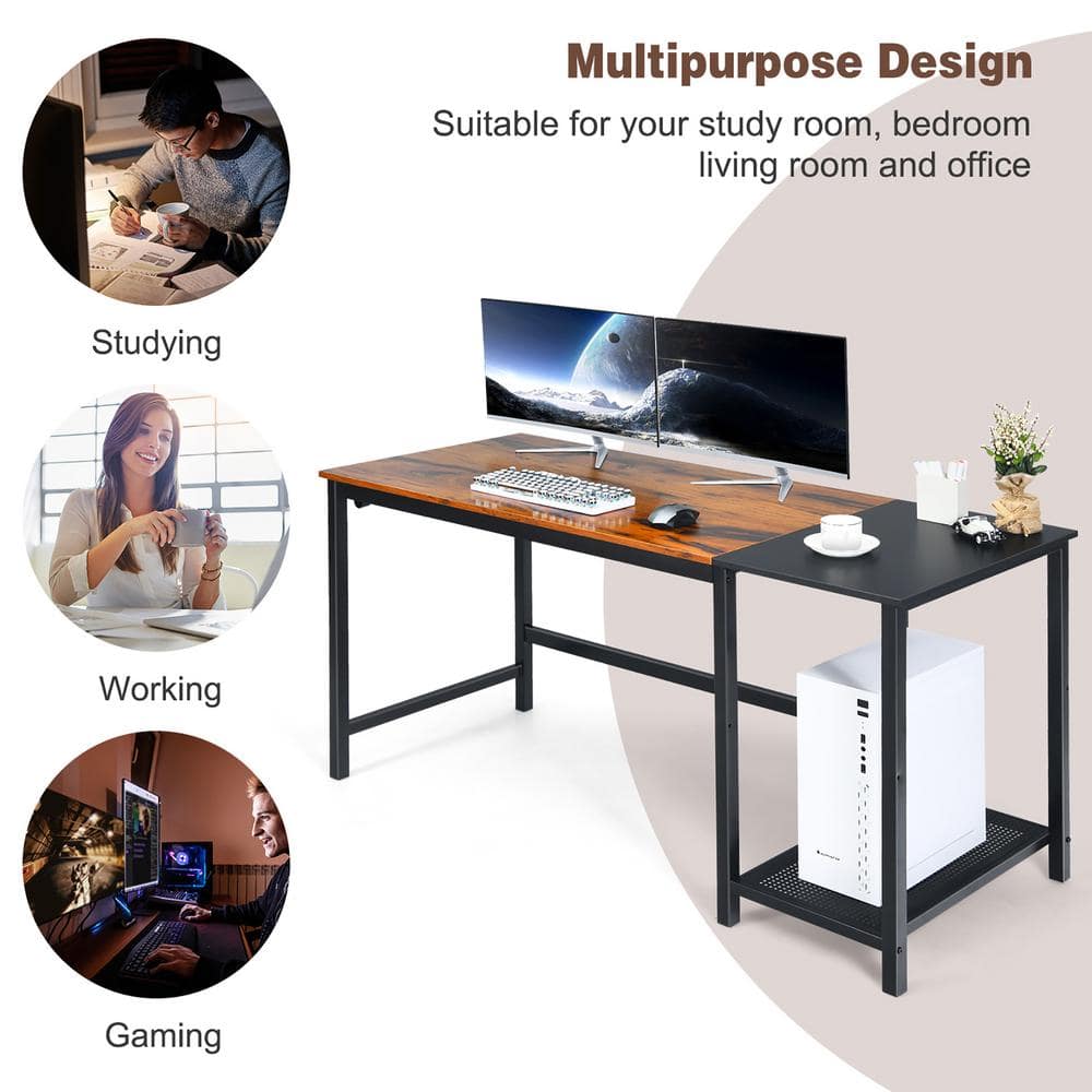 Set of 27, AIGNEIS 59 in. Rectangular Brown Wood Home Office Computer Desk Study Laptop Table Detachable Shelf