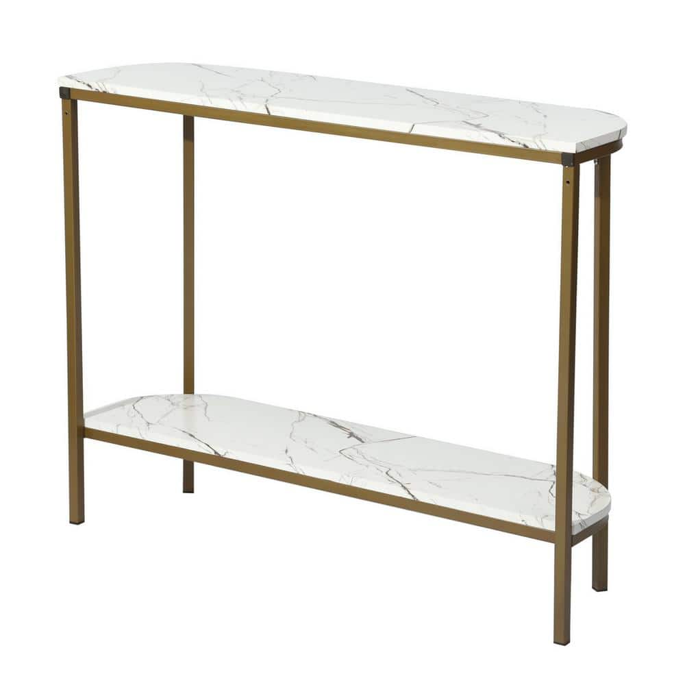 Set of 30, Adria Console Table 100cm - White Marble with Metal Leg