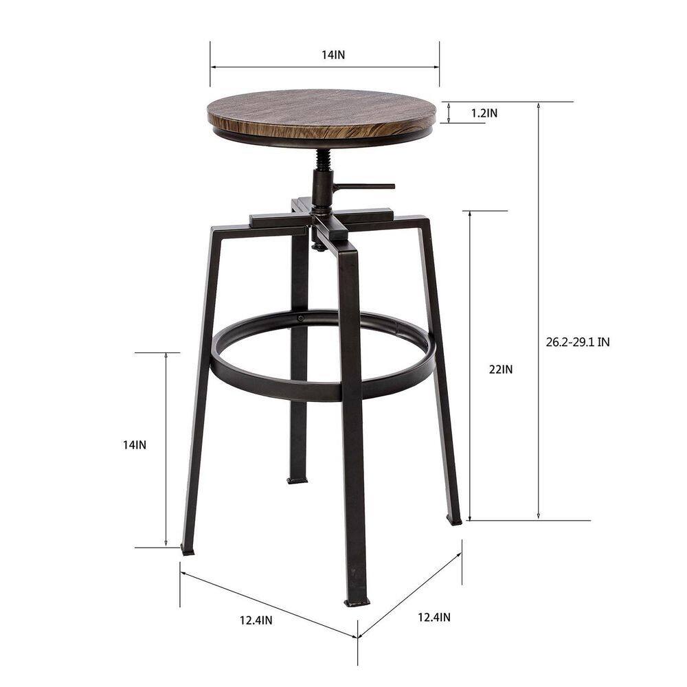 Set of 70, AMAT 24-29 in. Adjustable Height Walnut Backless Metal Frame Industial Counter and Bar Stool