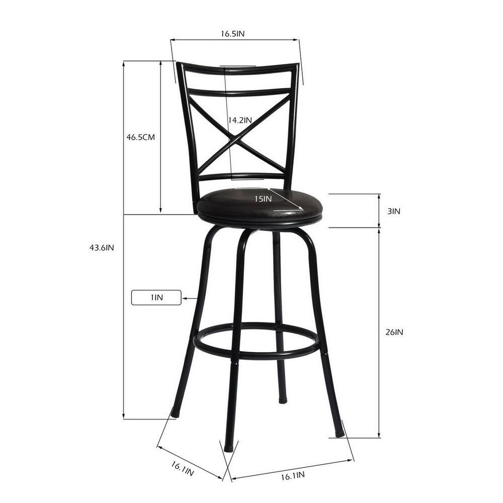 Set of 26, Bailan 29 in. Black High Back Metal Frame Swivel Bar Stool With Faux Leather Cushioned Seat
