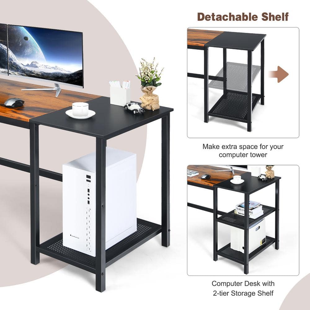 Set of 27, AIGNEIS 59 in. Rectangular Brown Wood Home Office Computer Desk Study Laptop Table Detachable Shelf