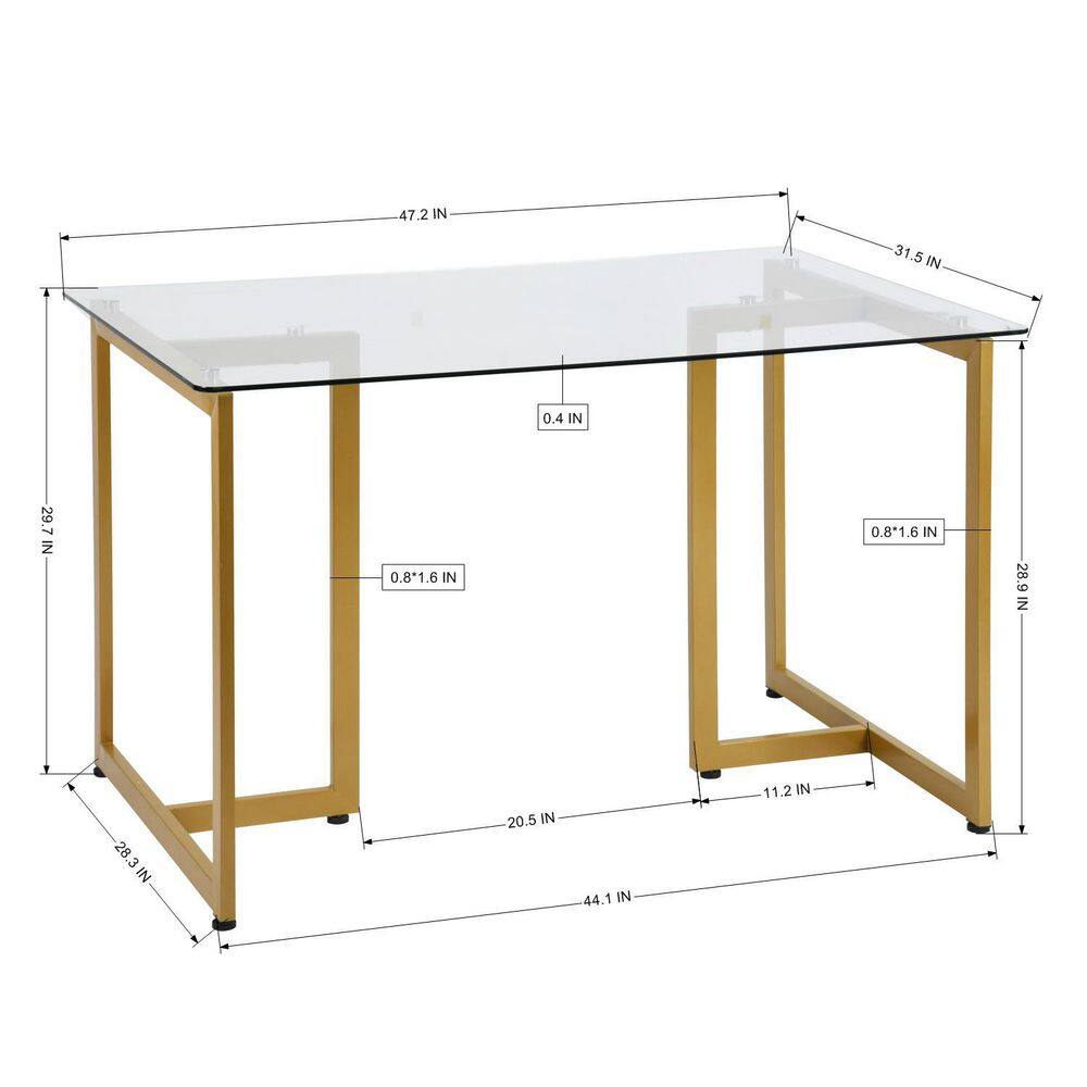 Set of 12, SLIP 47 in. Tempered Glass Top Slip Gold Base Elegant Dining Table