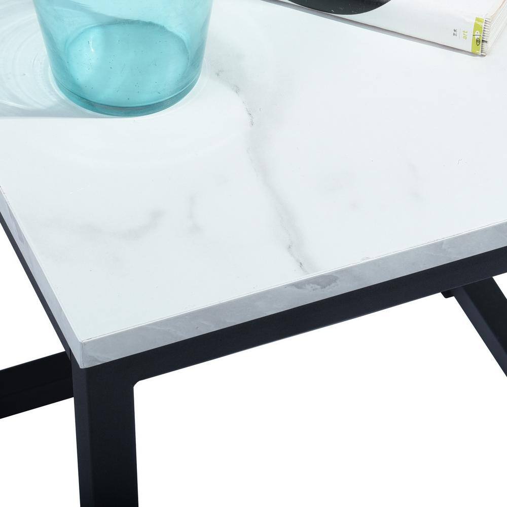 Facto 13.8 in. White Marble MDF End Table