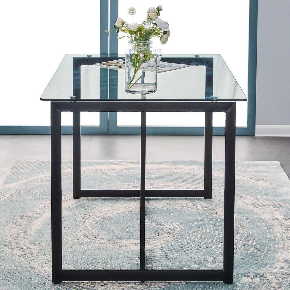SLIP 47 in. Tempered Glass Top Slip Black Base Elegant Dining Table