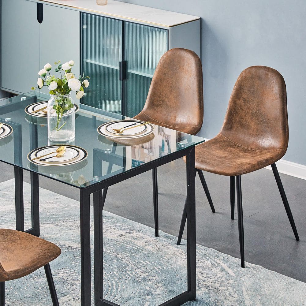 SLIP 47 in. Tempered Glass Top Slip Black Base Elegant Dining Table