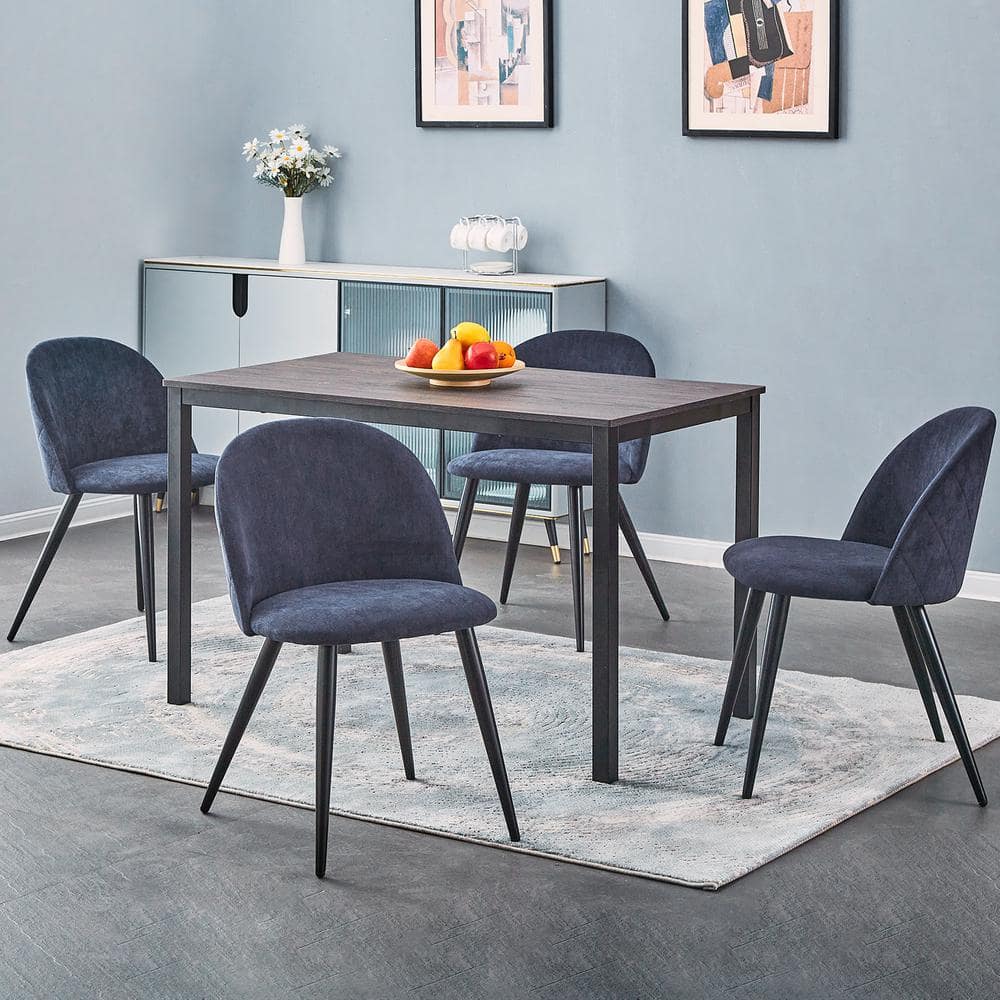 Set of 2, Zomba Dining Chair - Velvet Blue with Black Paintting Leg