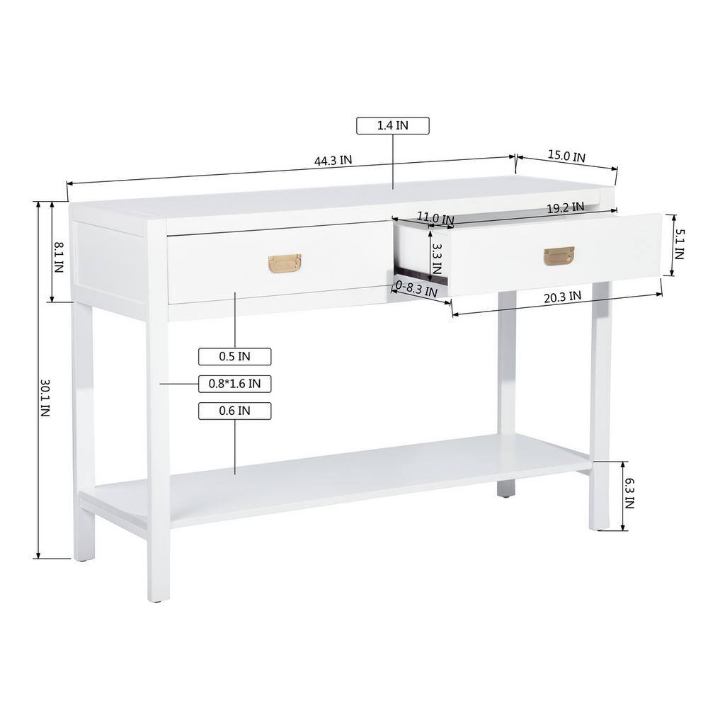 Set of 8, Bianca 44.3 in. White Standard Rectangle Wood Console Table with 2-Drawers