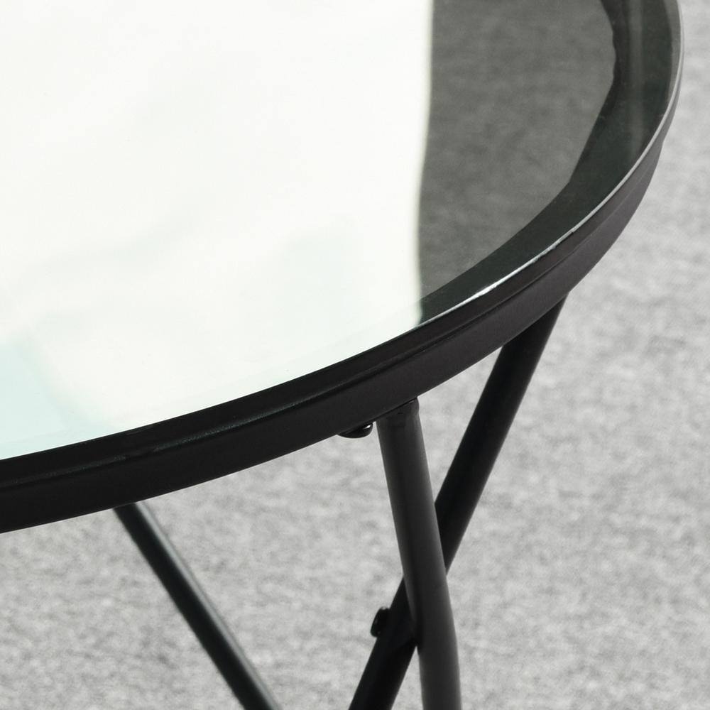 Set of 17, Canales 31.5 in. Black Round Glass Coffee Table