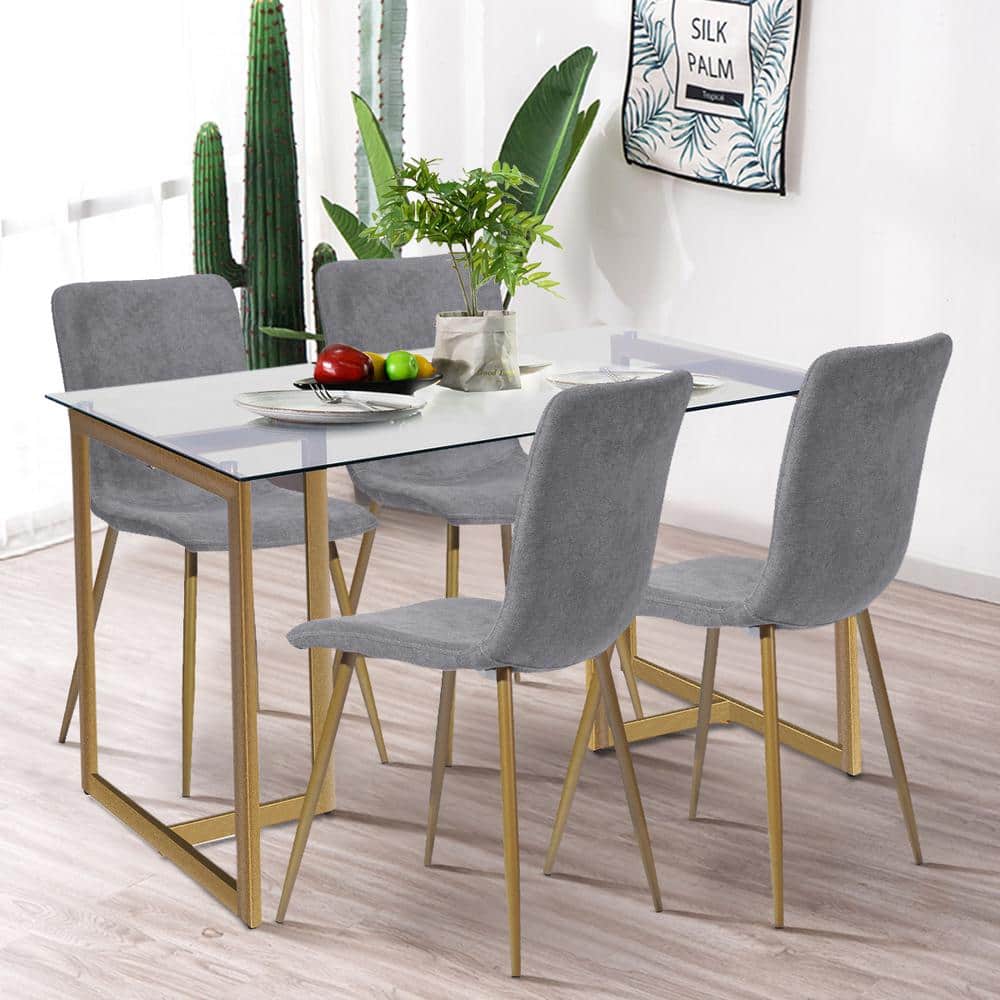 Set of 32, SCARGILL Dining Chair - Fabric Dark Grey with Golden Metal Leg