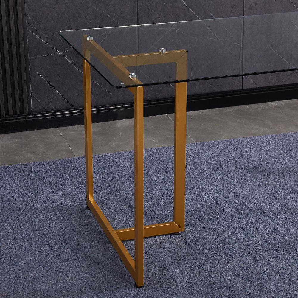 SLIP 47 in. Tempered Glass Top Slip Gold Base Elegant Dining Table