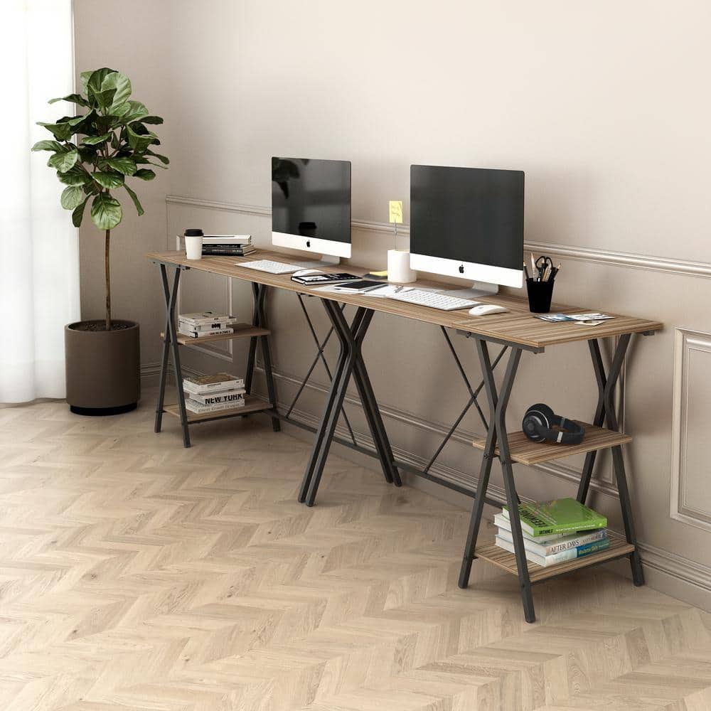 Maddie 47 in. Brown Manufactured Wood Computer Writing Desk with 2 Shelves