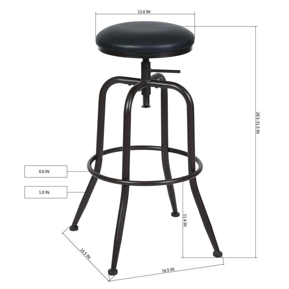 Set of 54, Ana 28.5-31.5 in. Adjustable Height Black Backless Metal Frame Swivel Industrial BarStool with PVC Seat