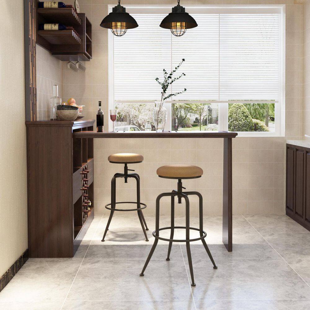 Set of 54, Ana 28.5-31.5 in. Adjustable Height Brown Backless Metal Frame Swivel Industrial BarStool with Fabric Seat