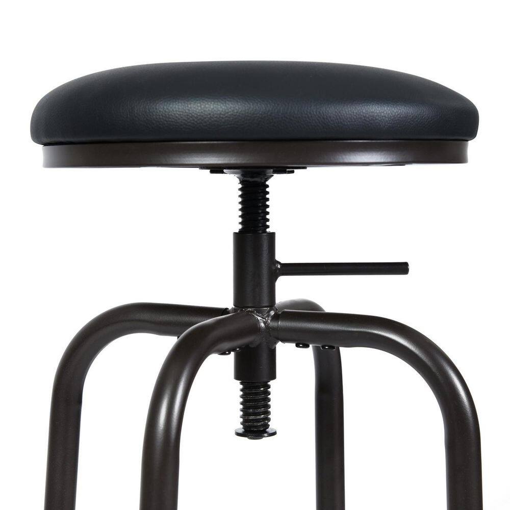 Set of 54, Ana 28.5-31.5 in. Adjustable Height Black Backless Metal Frame Swivel Industrial BarStool with PVC Seat